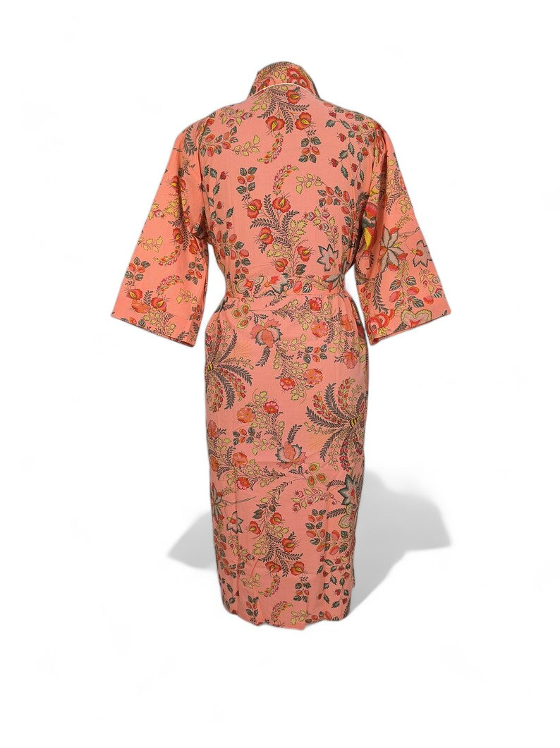 PEACH FLORAL Print - Kimono Robe