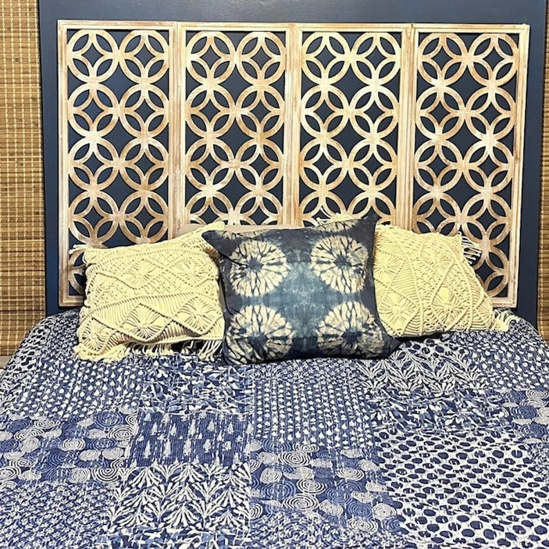 Patchwork Print - Indigo Kantha Quilt, Kantha Bedcover, Coverlets, Kantha Throw