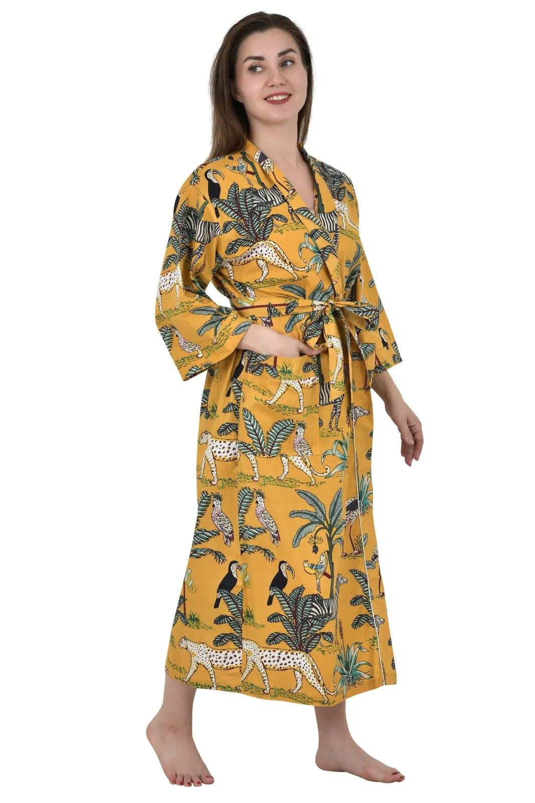 YELLOW SAFARI Print - Kimono Robe