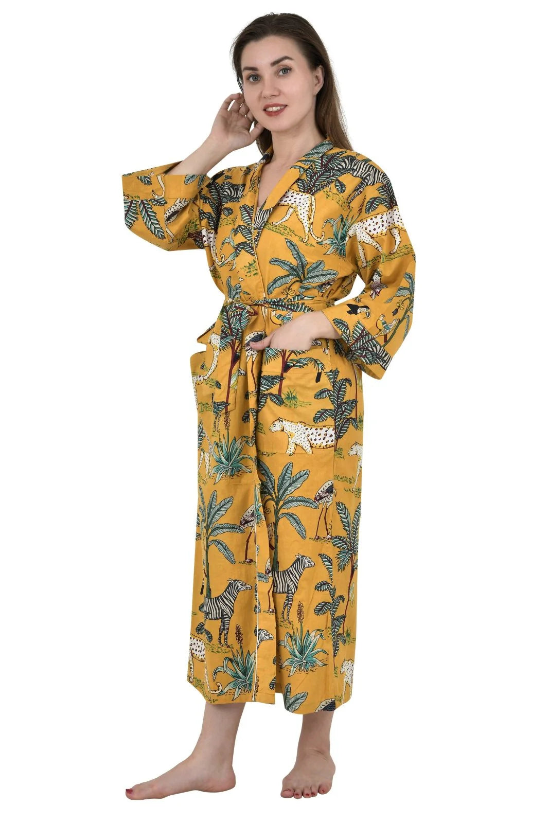 YELLOW SAFARI Print - Kimono Robe