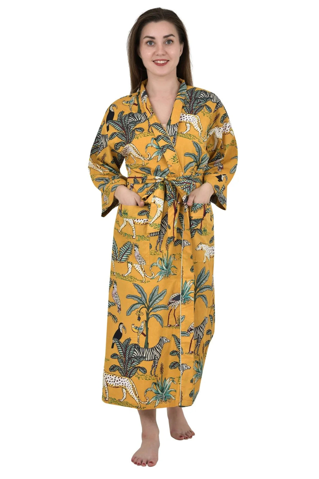 YELLOW SAFARI Print - Kimono Robe